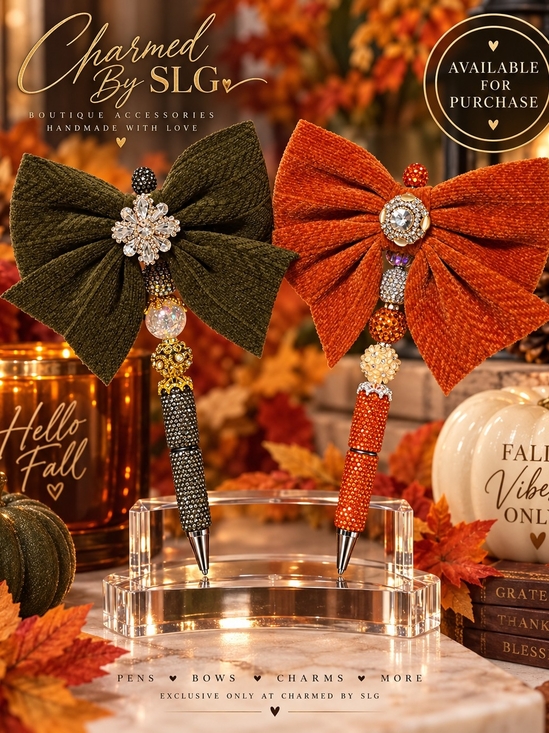 Other - Olive Green & Pumpkin Orange Decorative Bow Pens